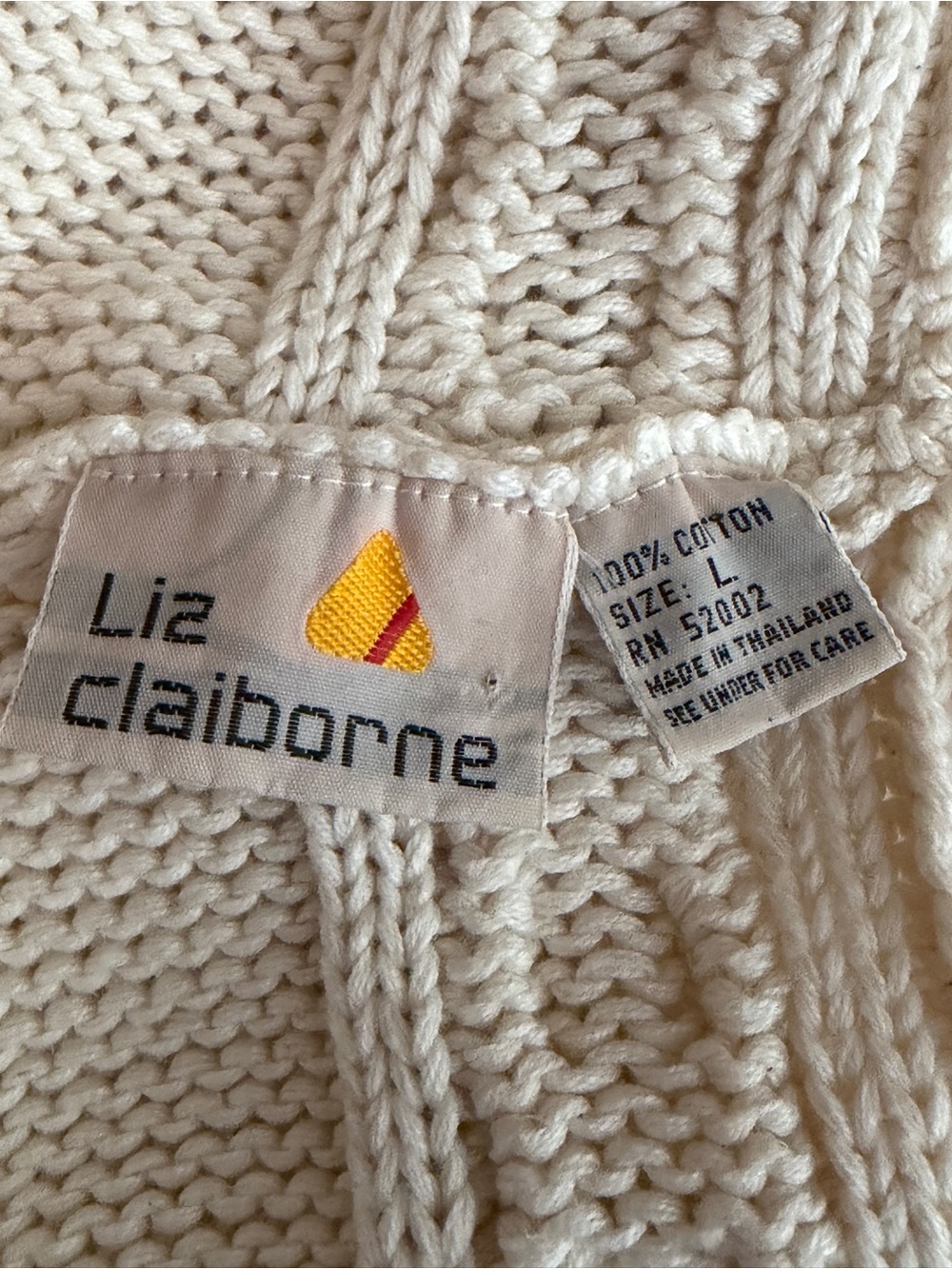 Vintage 80s Liz Claiborne Cream Cable Knit Pullover Sweater Vest - Picture 3 of 5